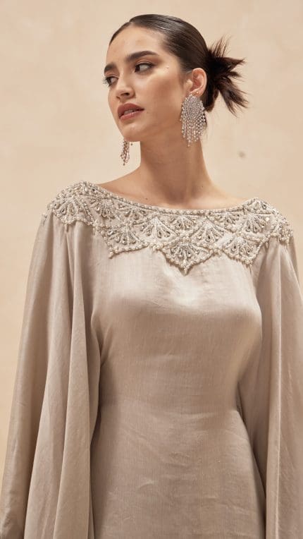 Crystal Trim Neckline and Sleeves